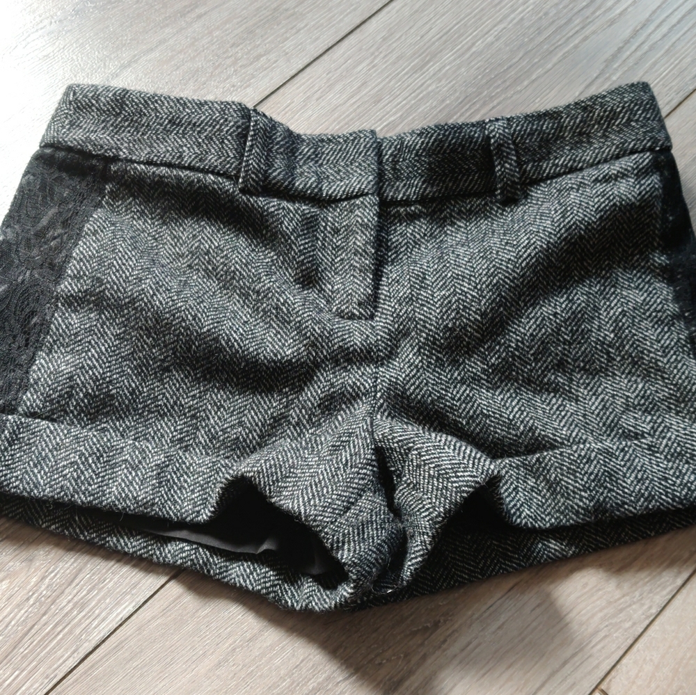 Express Women's Black and White Tweed Wool Shorts